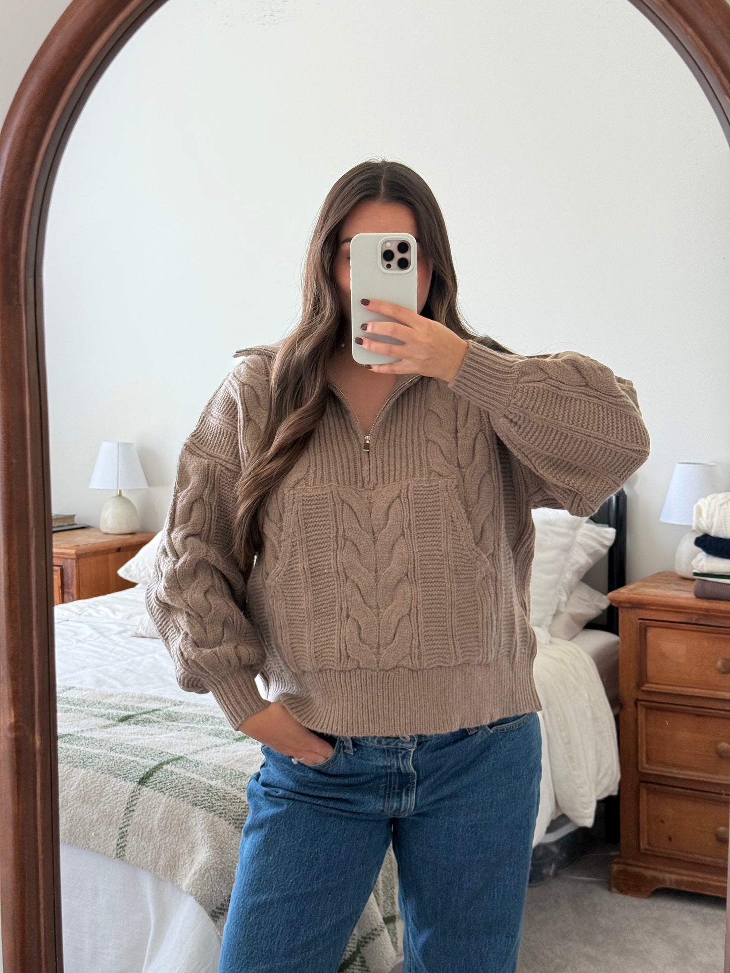 Harvest Quarter Zip Sweater, Mocha