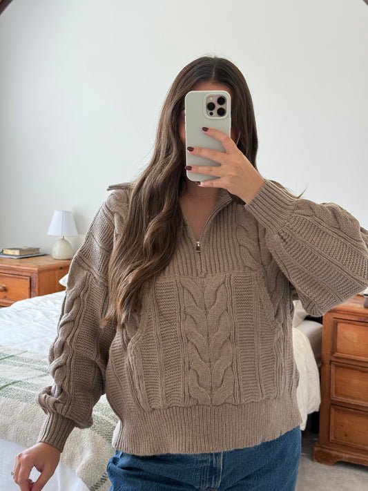 Harvest Quarter Zip Sweater, Mocha