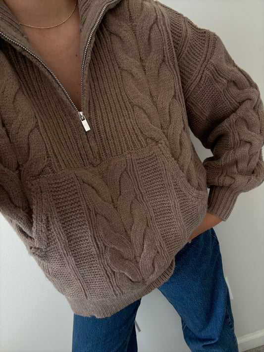 Harvest Quarter Zip Sweater, Mocha
