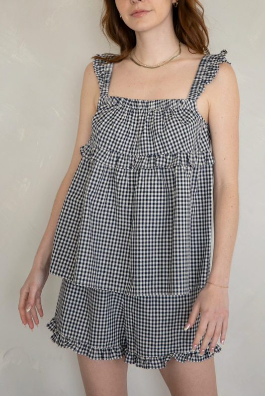 Picnic Ruffle Tank, Navy
