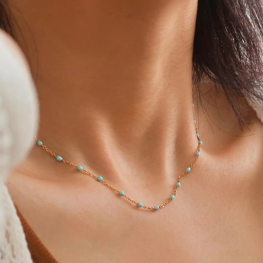 Bead Chain Necklace, Aqua