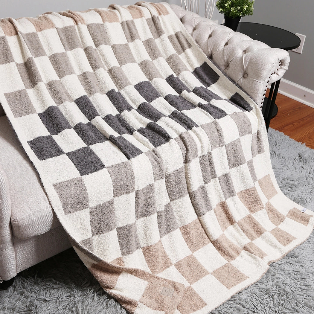Multicolored Checkered Throw Blanket, Grey/Beige