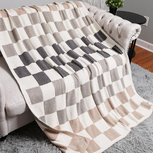 Multicolored Checkered Throw Blanket, Grey/Beige